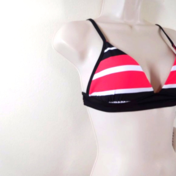 SEAFOLLY Women New White Red Black Stripes NWT US Size 4 Bikini TOP Swimwear - Picture 3 of 8